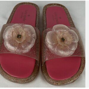 Kate Spade Pink Glitter Splash Slides Jelly Sandals Womens Sz 7 Jellies Floral